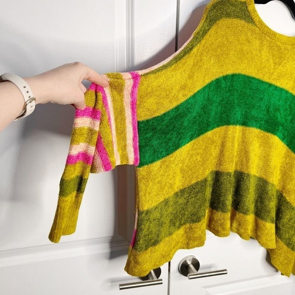 Free People All About You Stripe Chenille Sweater in Multi Size XS Pink Green - Picture 5 of 10